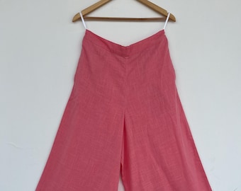 Pink Cotton Slub Wide Leg Pants, Palazzo Pants for Women, Loose Fit Boho Summer Trouser, Comfy Ladies Bottoms, Colutte Pants with Pockets