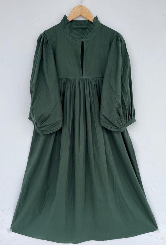 olive green loose dress Fawuudo Women's Boho Dress High Neck Sleeveless Lace Trim Loose Fit Shift Casual Mini Dress Olive Green, Size: Small