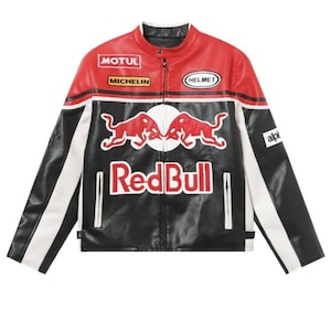 激レア！ レッドブル ライダースジャケット レーシングジャケット 本革 刺繍 Redbull Racing Style Motorcycle Jacket – Blue & Red Leather