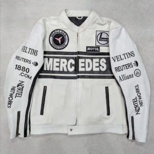 Mercedes-Benz コラボ レーシングジャケット Mens Mercedes Leather Jacket Vintage Mercedes Racing Jacket Biker