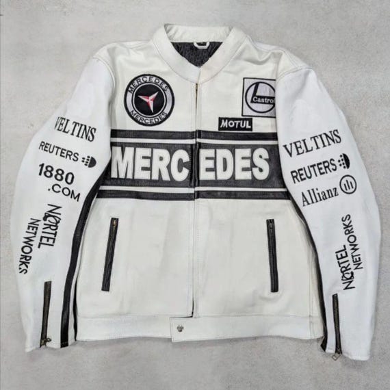 Men's Vintage Mercedes Black Motorcycle Leather Racing Jacket Real