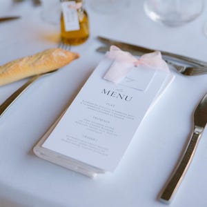 Menu de Mariage à Imprimer, Ensemble Menu + Carte Nom, Design Minimaliste, Modèle Numérique à Personnaliser sur Canva