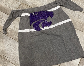 Kansas State Wildcats - K-State - Custom Off the Shoulder Flutter Sleeve Tube Top - Gameday - Upcycled - size Small