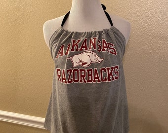 Arkansas Razorbacks - HOGS - Custom Halter Top - Cropped - Upcycled - size Small