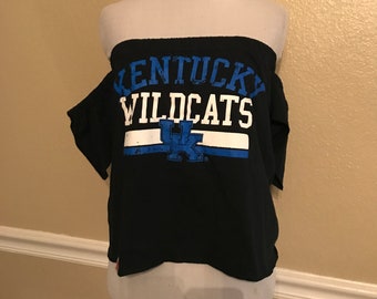 Kentucky Wildcats - UK - Custom Off the Shoulder Flutter Sleeve Tube Top - Upcycled - size Small