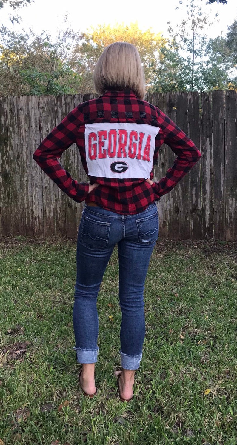 Small Medium Georgia Bulldogs Upcycled Gameday Flannel Shirt