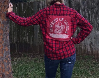 Georgia Bulldogs Swarovski Crystal Rhinestone Studded Upcycled Gameday  Plaid Flannel Shirt - Medium