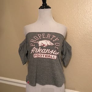 Arkansas Razorbacks - Custom Off the Shoulder Flutter Sleeve Tube Top - Upcycled - size Small