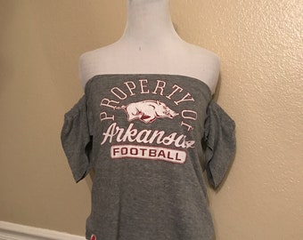 Arkansas Razorbacks - Custom Off the Shoulder Flutter Sleeve Tube Top - Upcycled - size Small