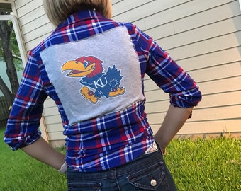 University of Kansas Jayhawks Upcycled Gameday Flannel Shirt - Small Medium
