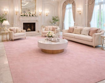 Luxury Blush Pink Hand Tufted Area Rug for Living Room | Soft Plush Modern Carpet for Elegant Home Décor