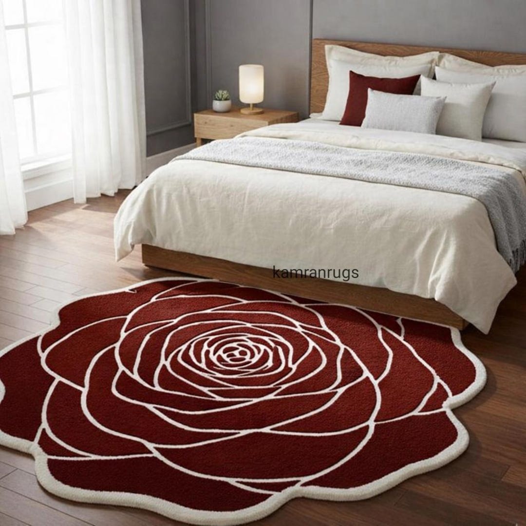 Luxury Red Rose Shape Hand Tufted Carpet – Soft Floral Designer Area ...