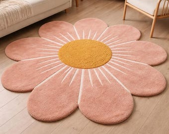 Luxury Blush Pink Flower Shape Rug   Hand Tufted Floral Carpet for Living Room Bedroom   Kids Room Decor Office Room