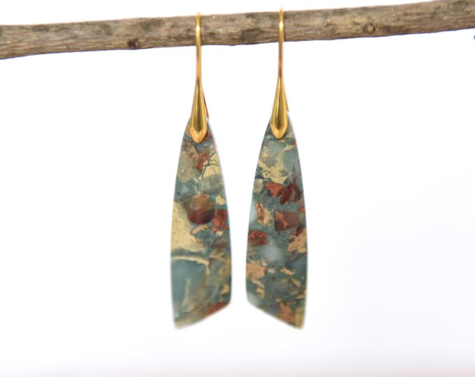 Sea Sediment Stone Drop Earrings, Natural Gemstone Earrings with Pendant, jasper earrings