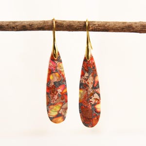 Jasper Drop Earrings, Natural Jasper Earrings, Healing Gemstone Earrings, Grounding Boho Dangle, Gift for Her