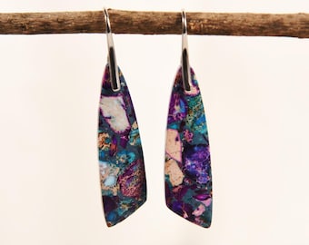 Orecchini con pietre naturali, orecchini pendenti con sedimenti marini, orecchini con diaspro curativo, gioielli pendenti boho, regalo con pietre preziose naturali per lei