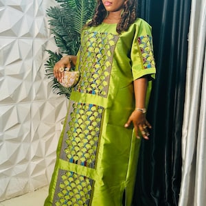 Luxury stoned African boubou dress / African Owanbe Party kaftan dress /Mikado Bubu dress