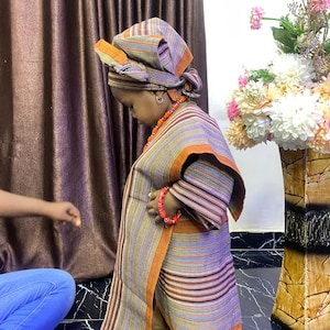 First Birthday Aso Oke Outfit: Iro and Buba Dress with Auto Gele