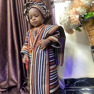 First Birthday Aso Oke Outfit: Iro and Buba Dress, Auto Gele
