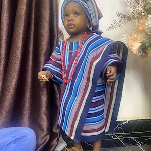 First Birthday Aso Oke Outfit: Iro and Buba Dress, Auto Gele