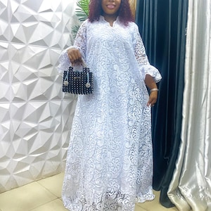 Luxury African Elegant White boubou kaftan dress / owanbe party bubu dress