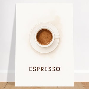 Minimal Espresso Wall Art Print – Modern Coffee Poster, Neutral Kitchen Decor, Cafe Drink Illustration