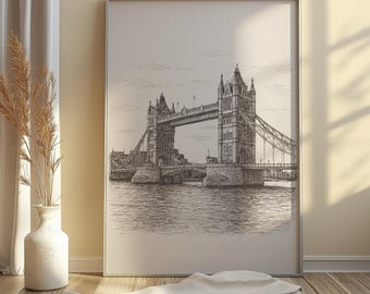 Tower Bridge London Pen Sketch Print Wall Art