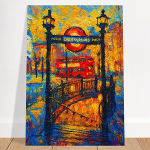 Abstract London Underground Art Print – Modern London Wall Art | Tube Station Entrance Painting | Urban Cityscape Print | UK Travel Decor