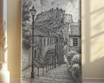 Edinburgh Castle Pen Sketch Print – Vintage Scotland Wall Art | Historic Architecture Drawing | Edinburgh Travel Poster | UK Cityscape Art