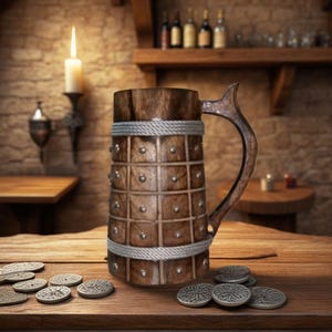 Wooden Beer Mug | Rustic Medieval Drinkware | Unique Gift for Him|Groomsmen Gift | Best Man Gift Viking Style Tankard | Handcrafted wood mug
