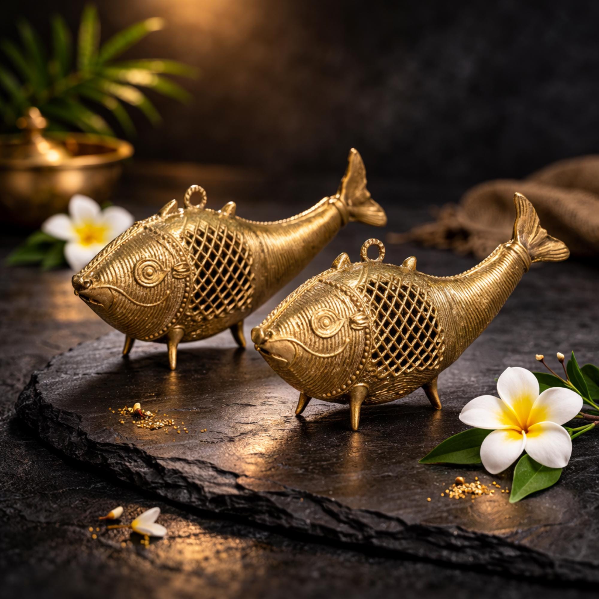 ヴィンテージ ドクラ 真鍮製 魚の置物 | インドの部族アート装飾