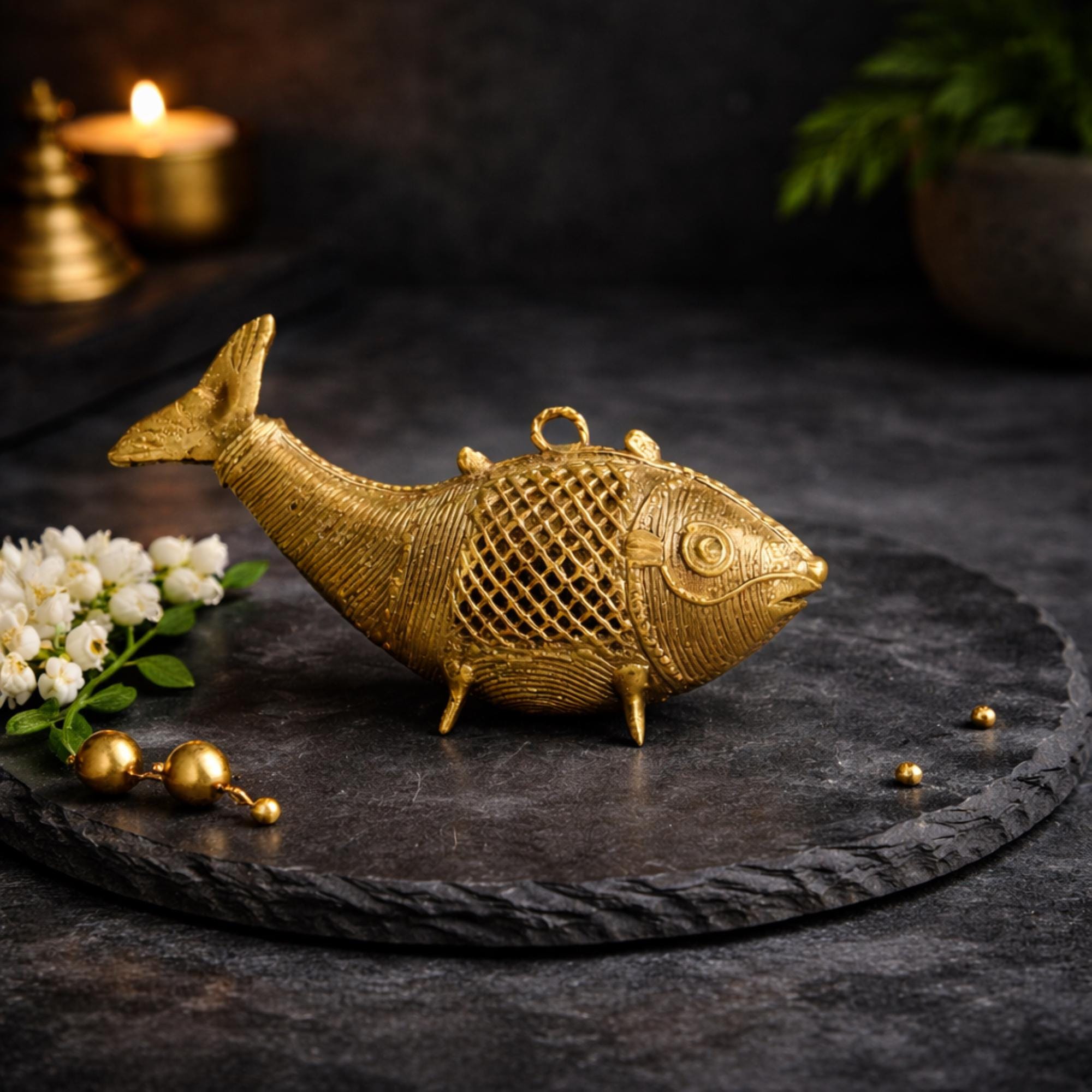ヴィンテージ ドクラ 真鍮製 魚の置物 | インドの部族アート装飾