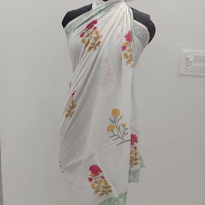 Hand Block Printed Cotton Sarong, Beach Wrap Pareo, Long Scarf, Large Sarong, Cover up, Soft Fabric Scarf, Fashion Shawl Beach Sarong, scarf