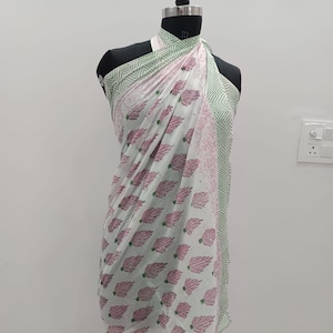 Hand Block Printed Cotton Sarong, Beach Wrap Pareo, Long Scarf, Large Sarong, Cover up, Soft Fabric Scarf, Fashion Shawl Beach Sarong