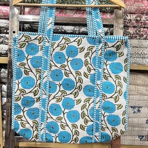 quilted tote bag Indian handmade, Quilted cotton tote bag with zipper and inside pocket, Pure cotton tote bag, handbag for women