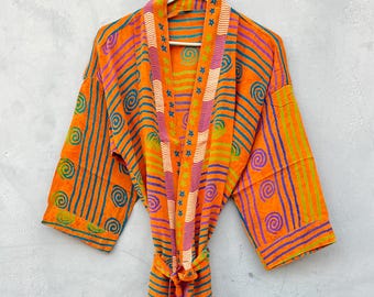 Bohemian Silk Kimono Robe, Vintage Sari Fabric, Night Wear Robe For Women