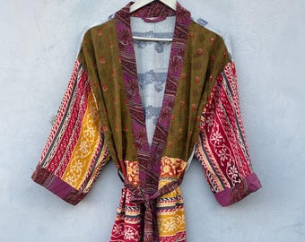 Silk Kimono Robe – Vintage Sari, Boho Loungewear