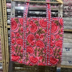 New Indian Handmade Cotton Tote Bags, Reversible Quilted Jhola Bag, Block Printed Beach Bag, Shoulder Bags, Shopping Bags, Gifts For Her