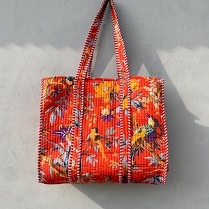 New Indian Handmade Cotton Tote Bags, Reversible Quilted Jhola Bag, Block Printed Beach Bag, Shoulder Bags, Shopping Bags, gift For Her Bags