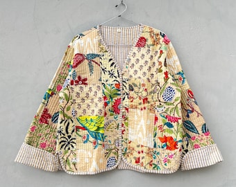 Handmade Patchwork Kantha Jacket: Bohemian Quilted Cotton Coat