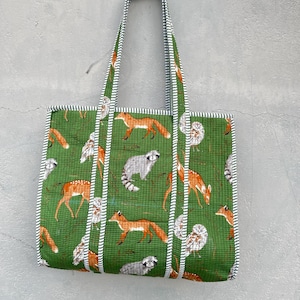 cotton quilted tote bag indian handmade, Quilted cotton tote bag with zipper and inside pocket, Pure cotton tote bag, handbag for women