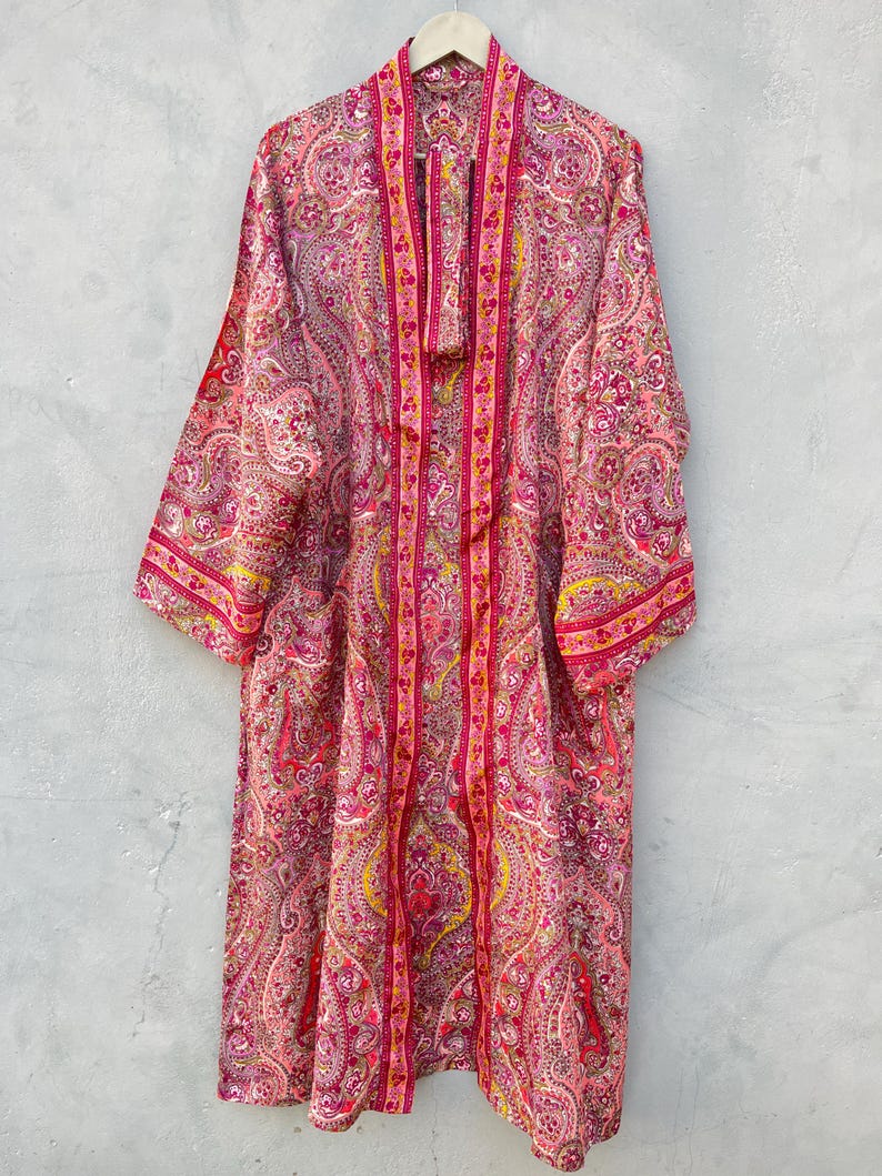 Kimono de seda, tejido sari reciclado, bordado a mano, para mujer imagen 2