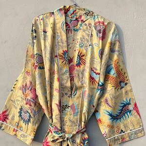 100% Cotton Kimono Robes Beautiful Cotton Kimono Dress Indian Floral Cotton Kimono Bridesmaid Gifts Bestseller Gifts For Her / Him Loungwear
