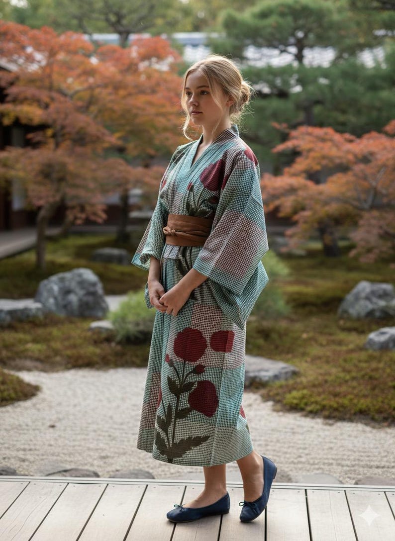 Block Print Cotton Kimono Robe: Lightweight Summer Lounge Wear image 1