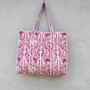 cotton quilted tote bag indian handmade, Quilted cotton tote bag with zipper and inside pocket, Pure cotton tote bag, handbag for women