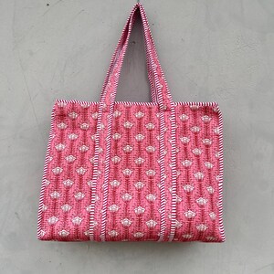 Floral Hand-Printed Quilted Tote Bag: Boho Weekender Beach Bag