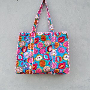 cotton quilted tote bag indian handmade, Quilted cotton tote bag with zipper and inside pocket, Pure cotton tote bag, handbag for women