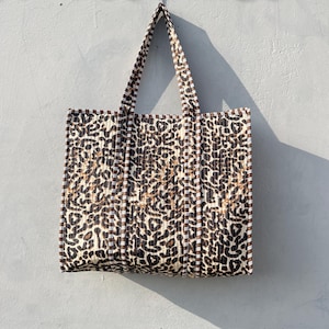 Handmade Block Printed Cotton Tote Bag: Reversible Quilted Jhola
