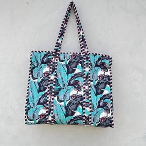 cotton quilted tote bag indian handmade, Quilted cotton tote bag with zipper and inside pocket, Pure cotton tote bag, handbag for women