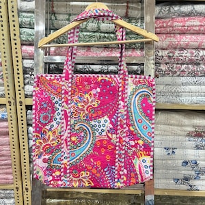 tote bags for women tote bags quilted block print tote bag with zipper, Large Shopping Bag, Quilted Bag Large tote bags printed quilted bag